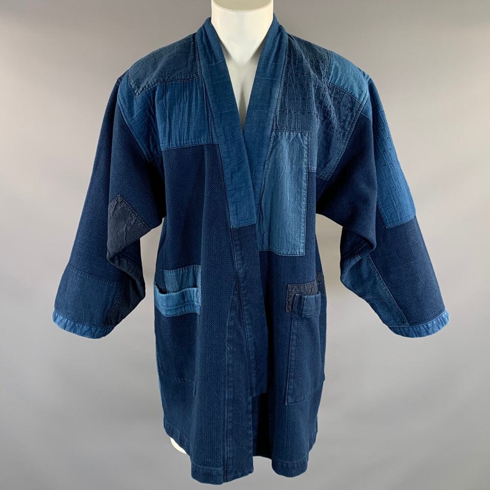 BLUE BLUE JAPAN Size M Blue Indigo Patchwork Cotton Open Front Coat